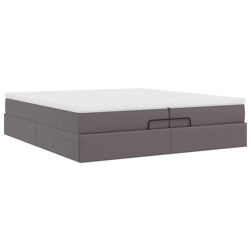 Struttura Letto Pouf con Materassi Grigio 200x200 cm Similpelle 3311059