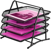 Organizzatore per documenti 4 livelli - cassetti per documenti in metallo - contenitori di archiviazione per documenti A4 - organizzatore di spazio di lavoro con 4 cassetti per fogli A4 (nero)