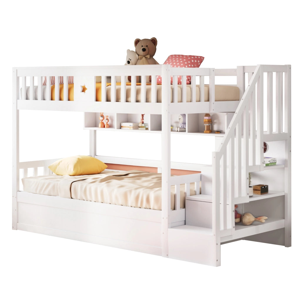 Letto a castello 90x200 cm con letto idraulico e scala bianco