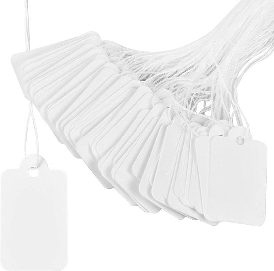 Etichette mini prezzi da 500, etichette di display bianche, etichette prezzi descrittive 23 x 14 mm, etichette di marchio per gioielli con lanyard, per abbigliamento, accessori, gioielli, anelli, merchandise