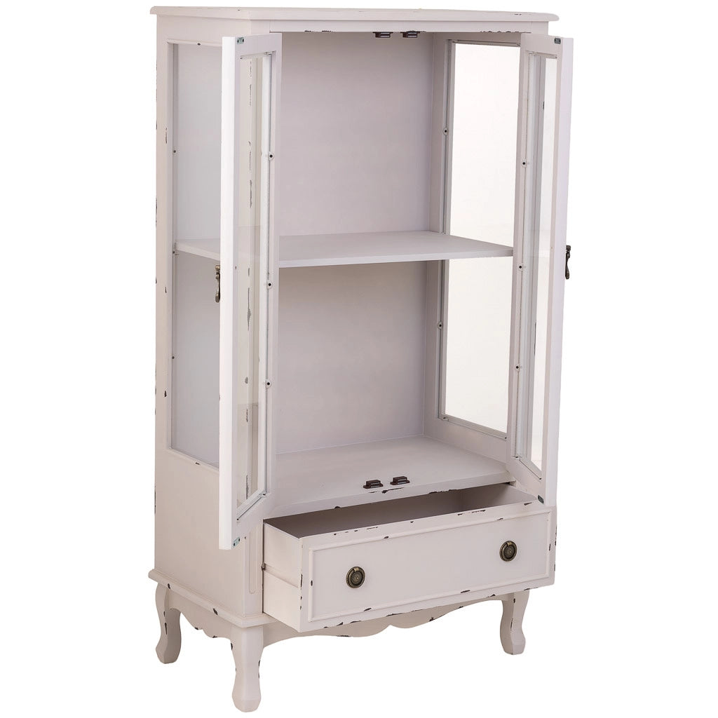 Vetrina in legno con 1 cassetto e 2 ante bianco 80x42x148h cm