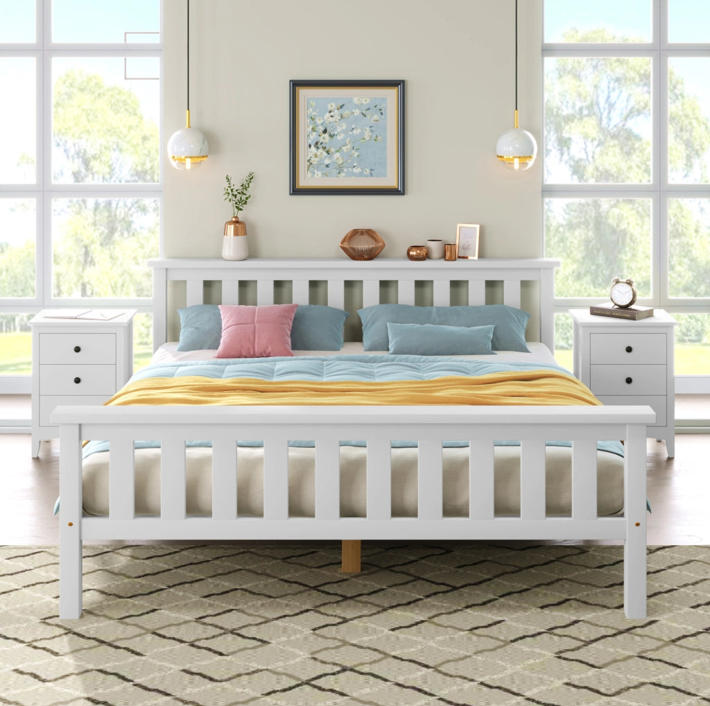 LETTO in legno massello 140 x 200 cm bianco con rete a doghe