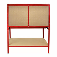 Banco da Lavoro Porta Attrezzi 120 cm in Acciaio con Parete e Cassetto Rosso