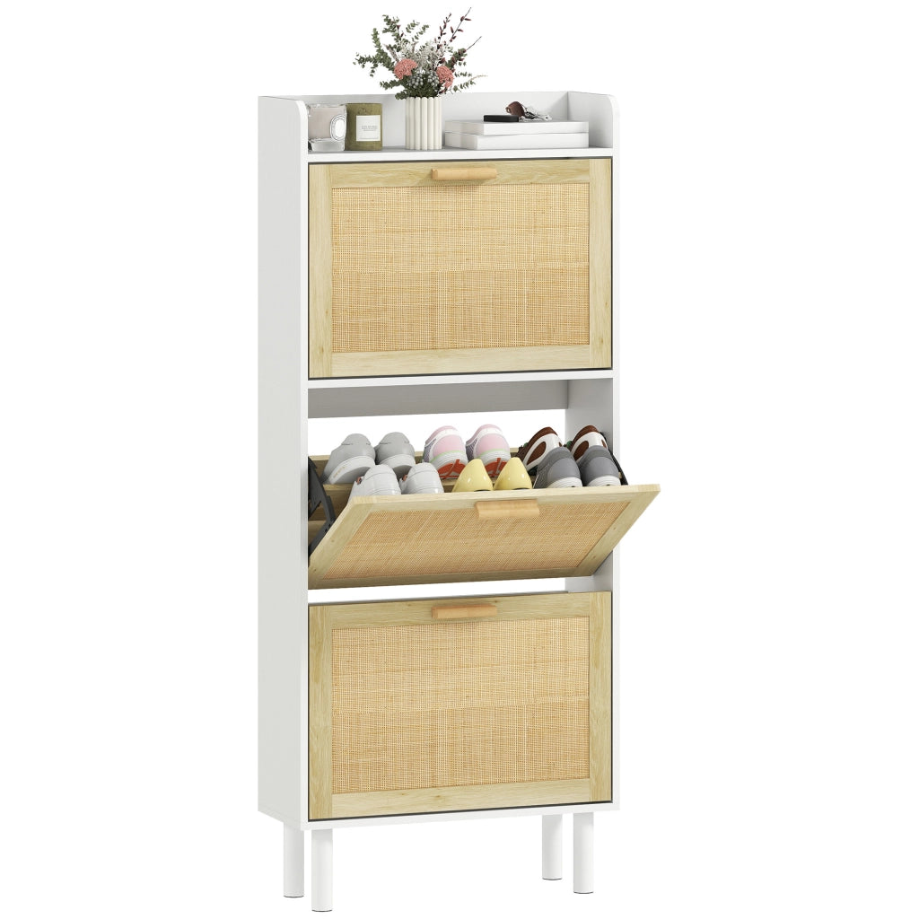 Scarpiera con 3 ante e ripiani ¨C Zephmum ¨C Bianco 65x24.5x153 cm