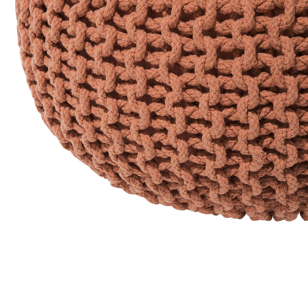 Pouf ottomana in cotone lavorato a maglia in rame perline EPS riempimento rotondo piccolo poggiapiedi 50 x 35 cm