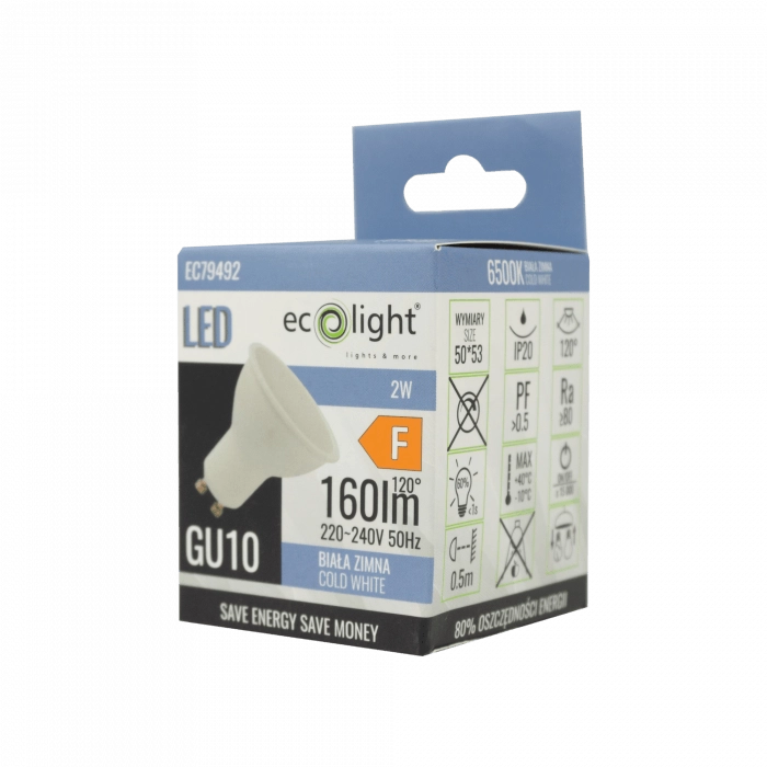Lampadina LED GU10 2W 180lm 6500K anti-sfarfallio Ecolight