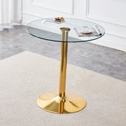 Tavolo da bar rotondo con piano in vetro trasparente e base in metallo, per casa e locali, oro trasparente, Ø 89 × 92 cm