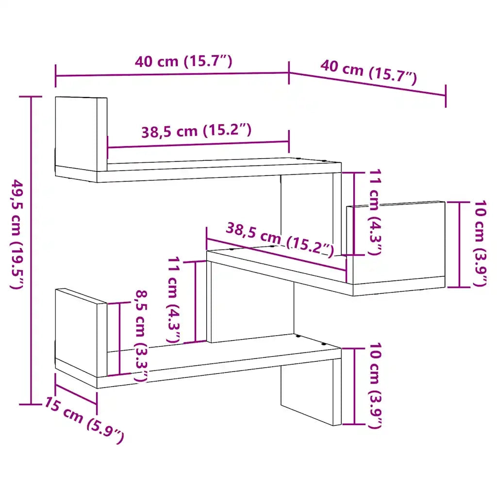 vidaXL Scaffale Angolare Muro Artigianale 40x40x49,5 cm in Truciolato