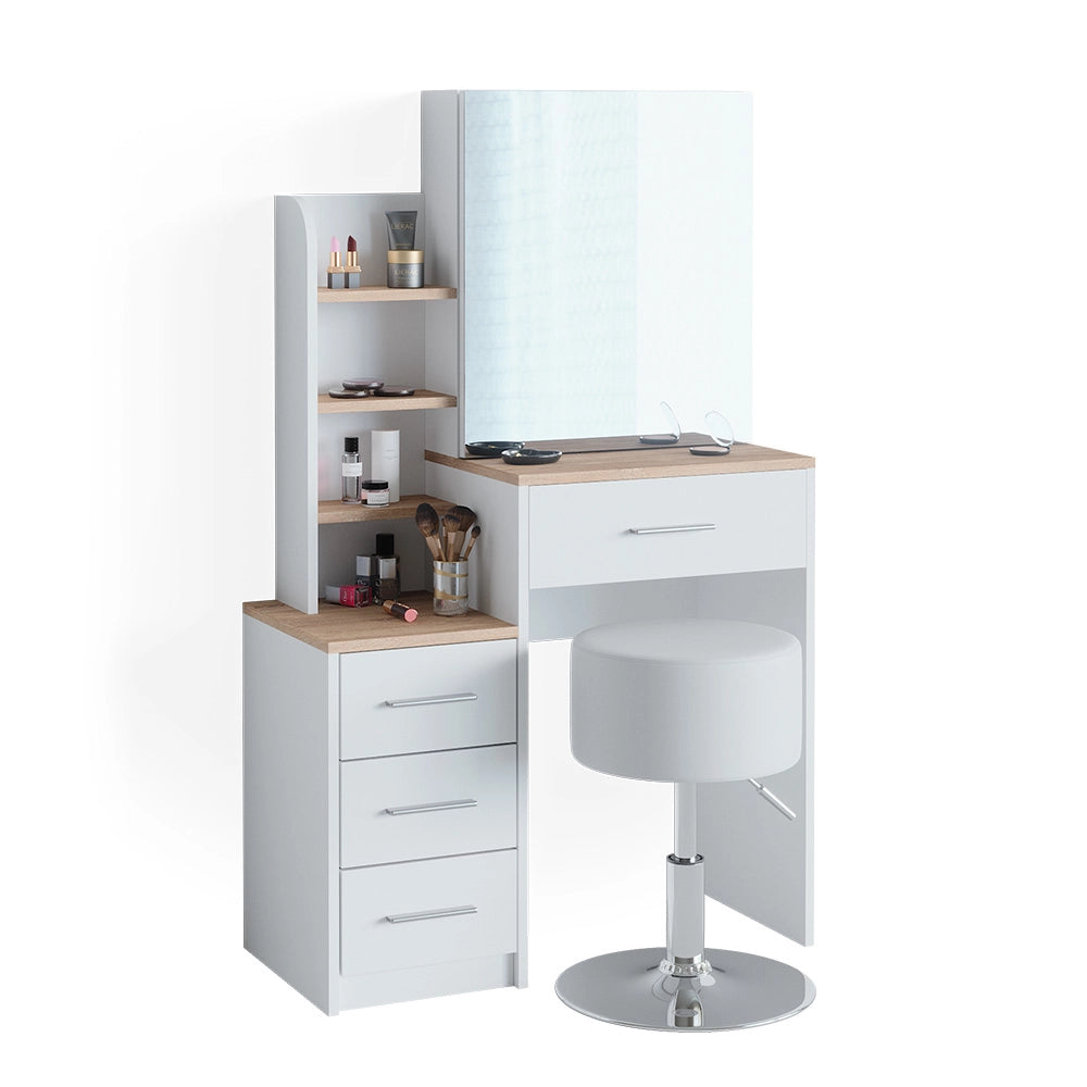 Vicco Tavolo da toeletta Bianco/Sonoma 36 cm con sgabello