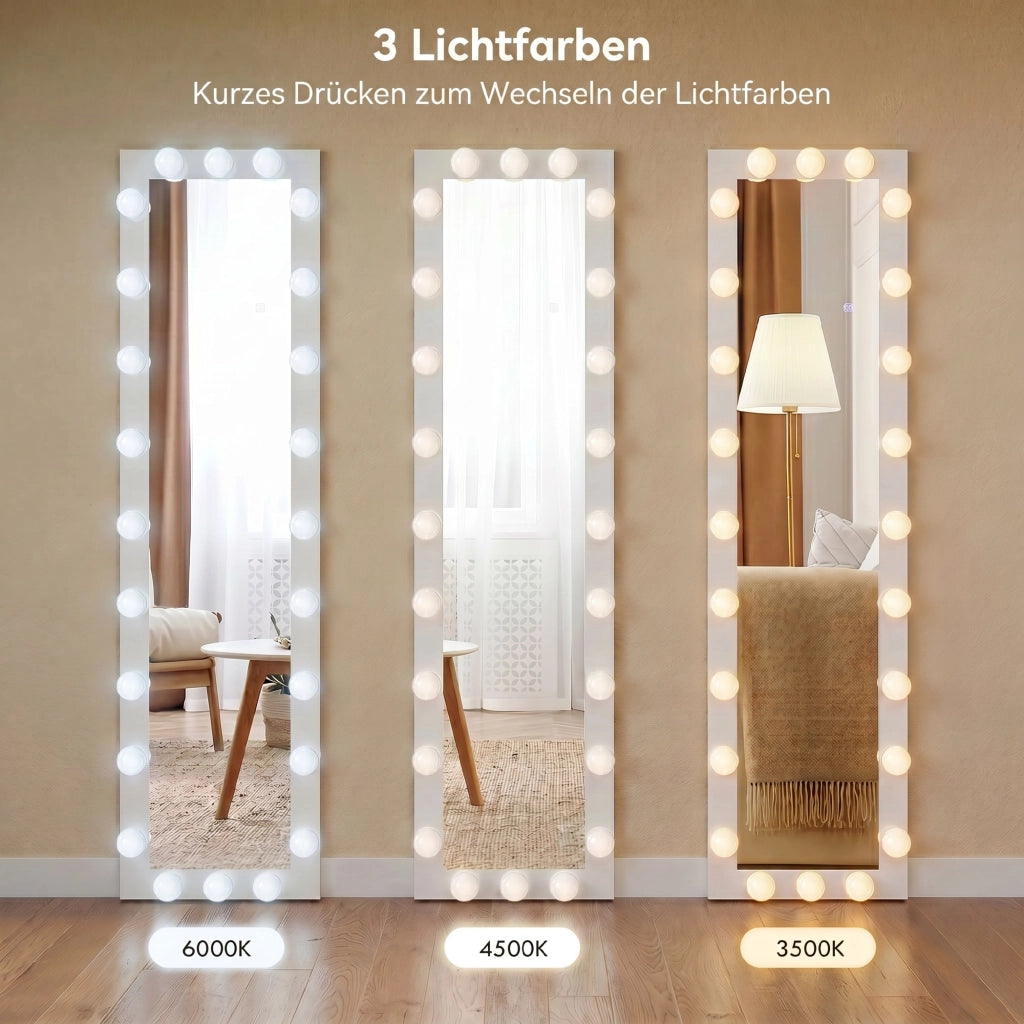 Specchio a figura intera LED 150x40 cm con 24 lampadine 3 modalita di luce da terra bianco