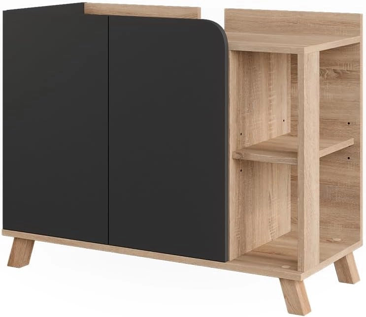 Mobiletto per lavabo Karen, Sonoma/Bianco, 80 x 65 cm con 2 porte, per una conservazione salvaspazio sotto il lavandino