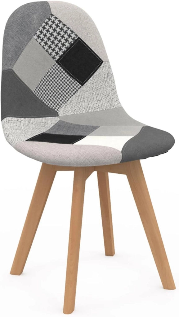 Set di 6 sedie SARA grigio scuro, grigio chiaro, bianco, nero e patchwork nero, grigio e bianco