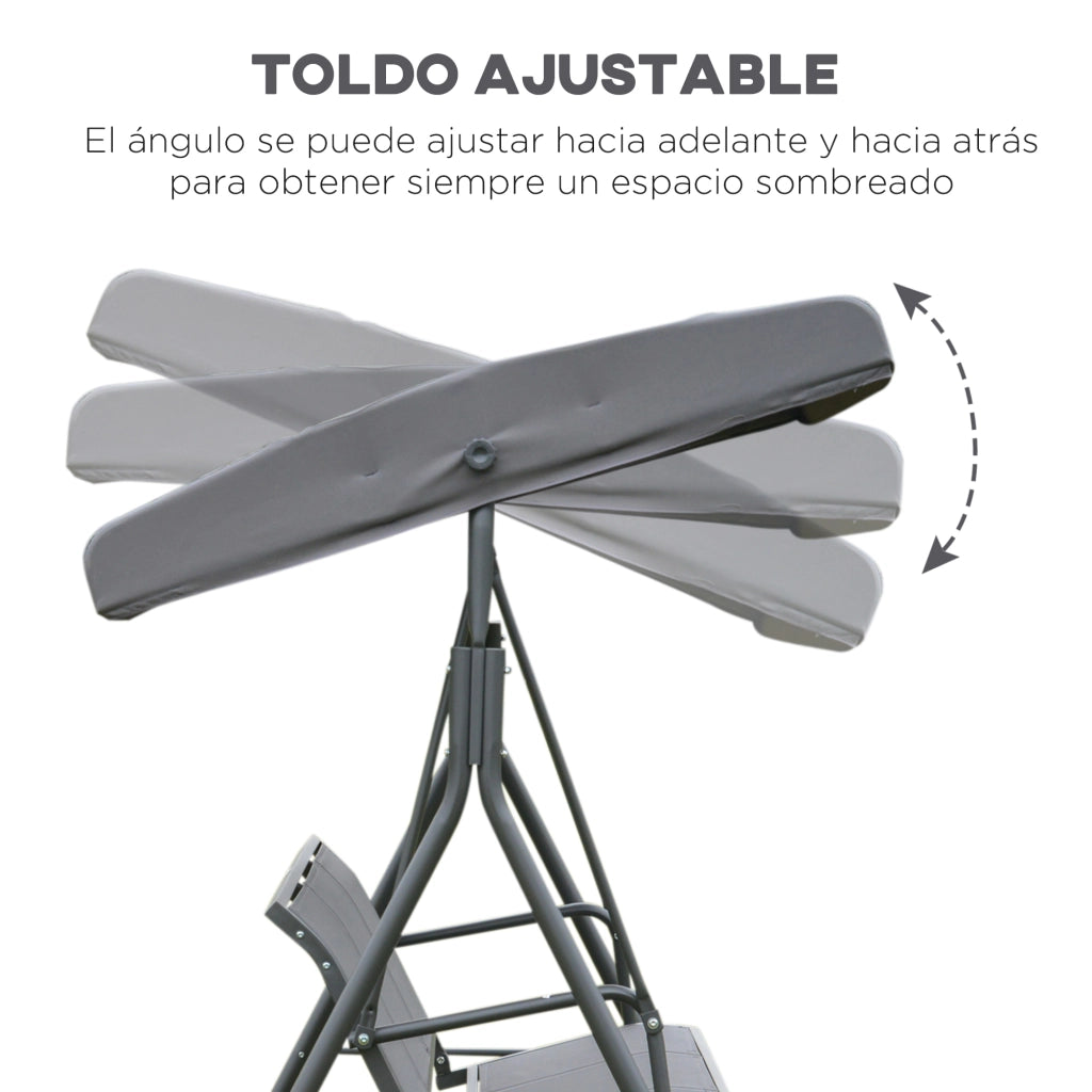 Dondolo da giardino 3 posti con tettuccio regolabile ¨C Xylo ¨C Grigio acciaio 175x118x159 cm