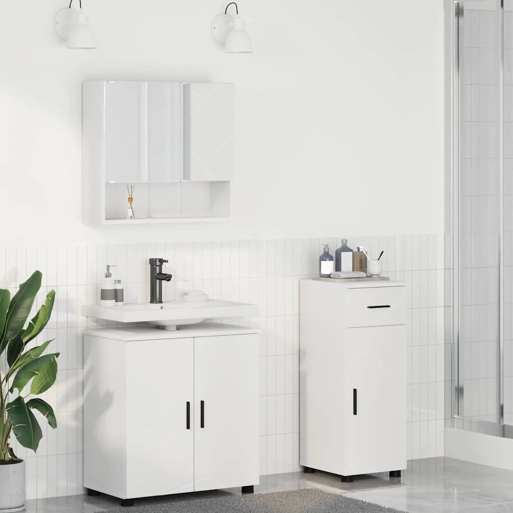 Set di mobili per il bagno con cassetto con porta 3 pcs Bianco