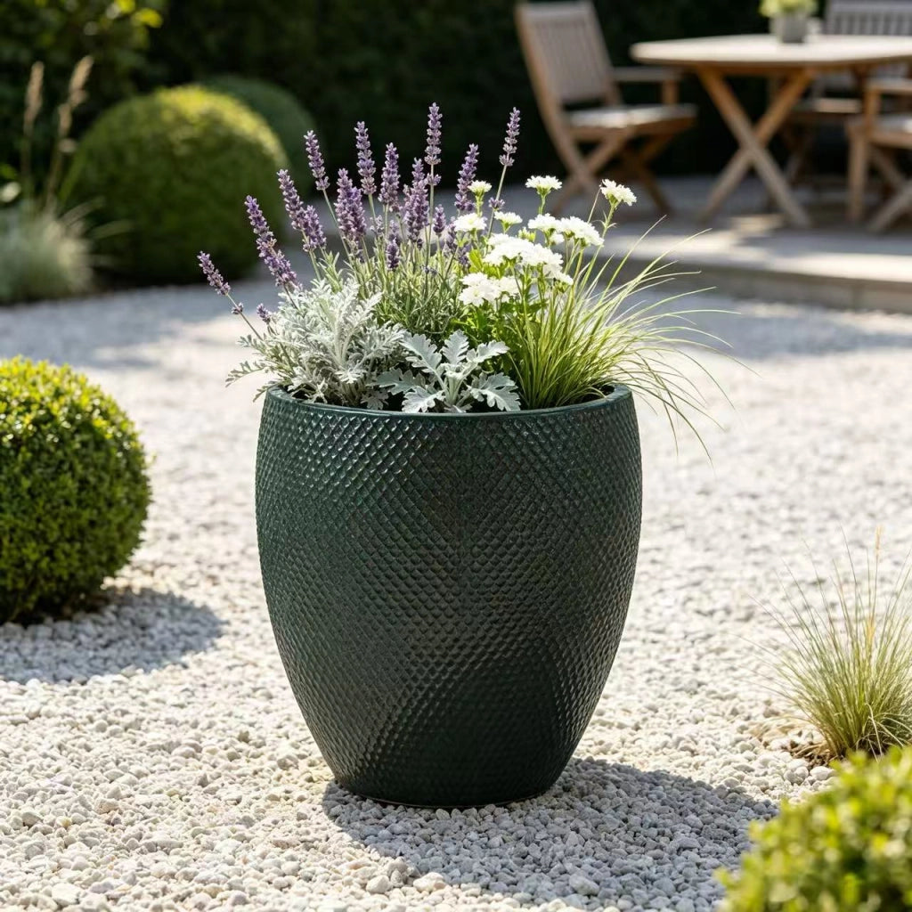 VASO in ceramica Ø46 cm H 53 cm verde scuro lucido con fori di drenaggio