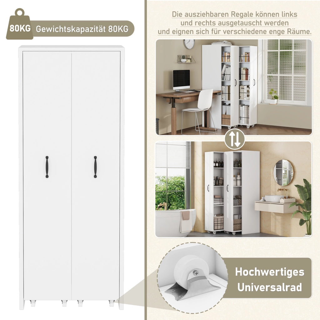 LIBRERIA Estensibile con Ruote 51,5x41x158 cm in MDF Bianca