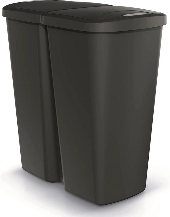 Vasca per rifiuti con 2 contenitori - 50 litri di separazione dei rifiuti - cassone per rifiuti nero 60 litri