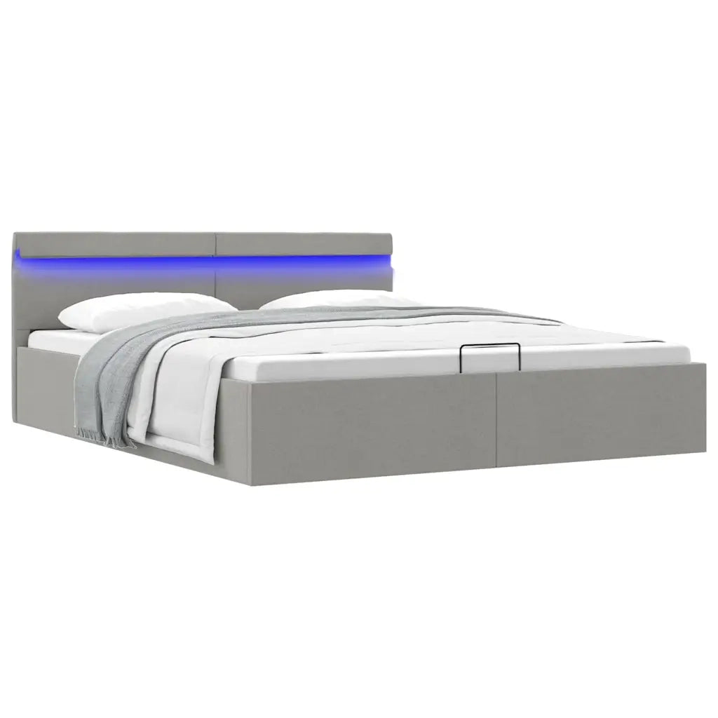 Giroletto con Contenitore e LED Grigio Chiaro Tessuto 160x200cm 285610