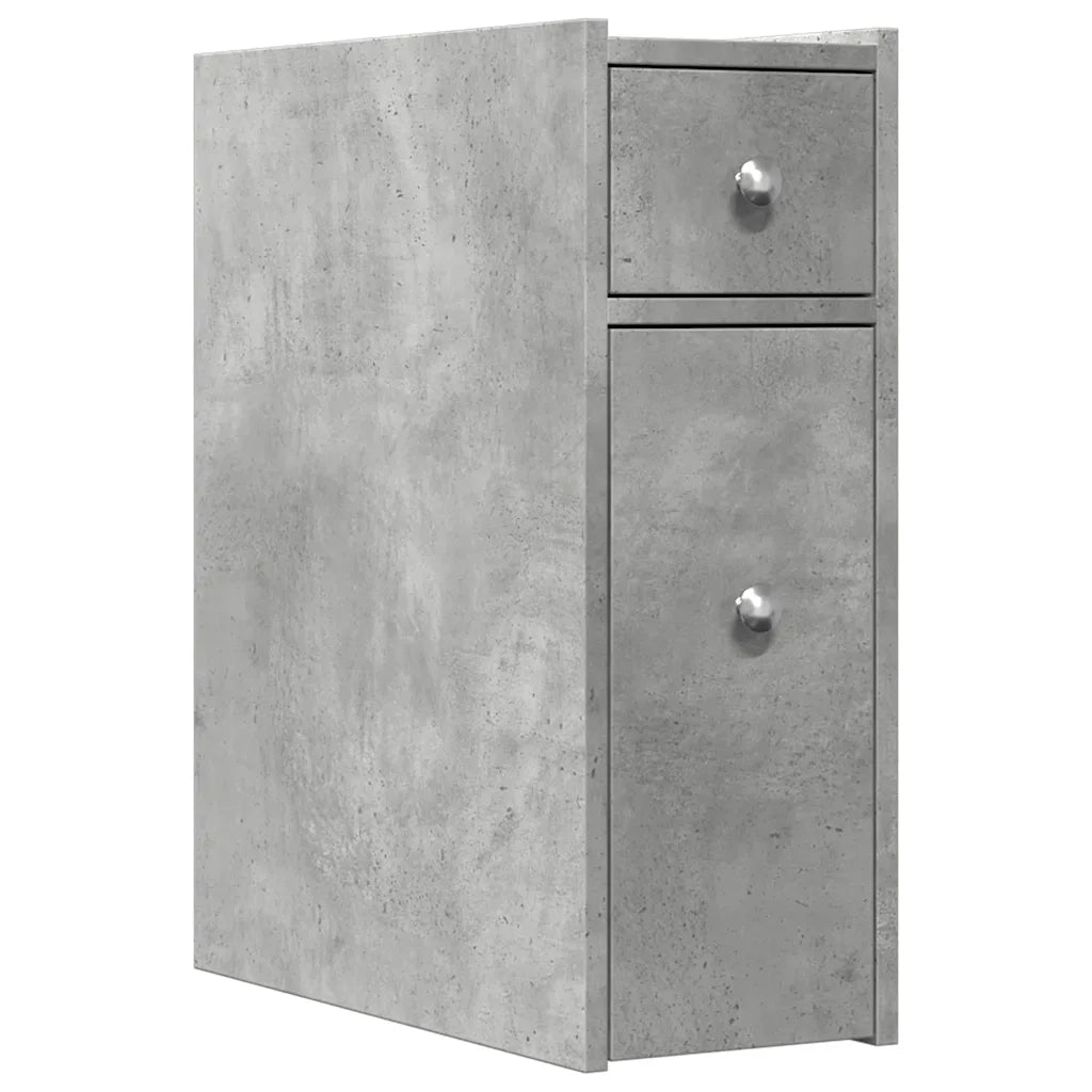 Armadietto da Bagno Stretto con Ruote Grigio Cemento Truciolato 855289