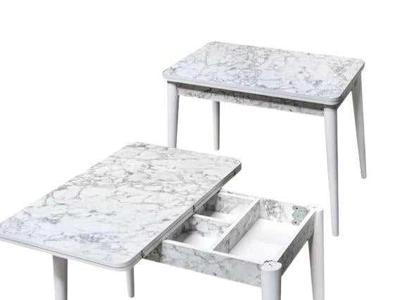 TAVOLO ALLUNGABILE CON FINITURA EFFETTO MARMO BIANCO 120 X 100 X 75 CM