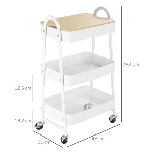 CARRELLO CUCINA 3 RIPIANI CON COPERCHIO 45x31x79,4 cm ACCIAIO BIANCO