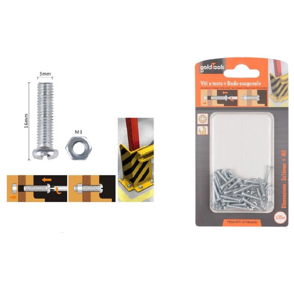 Trade Shop - Set 35 Pz Viti Vite Testa A Croce Tonda 3x16 Mm Con Dadi Dado Esagonale M3 90953 -