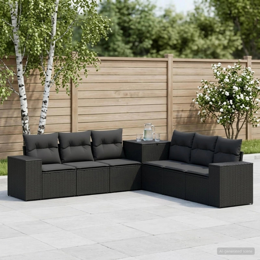 Set di divani 7 pz Nero Rattan sintetico e Acciaio 3448834