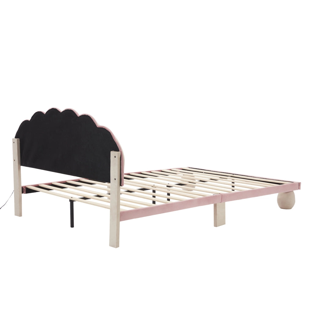 DESMIU Letto per Bambini Matrimoniale 140 × 200 cm con LED Multicolore e Testiera Imbottita, senza Materasso