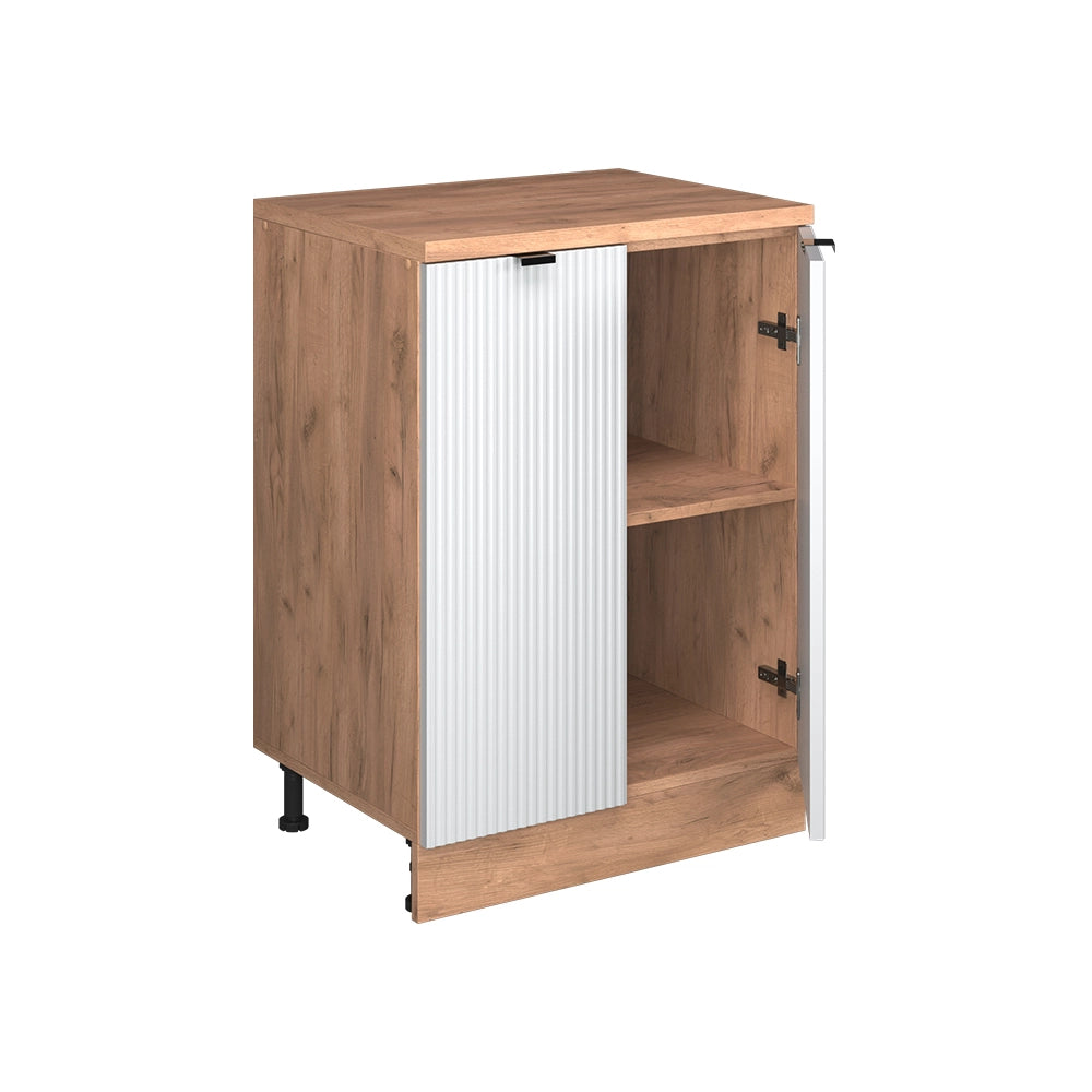 Mobile cucina sottotetto R-Line Ondulazione bianca/Rovere dorato 60 cm senza inclinazione con 2 ante Vicco