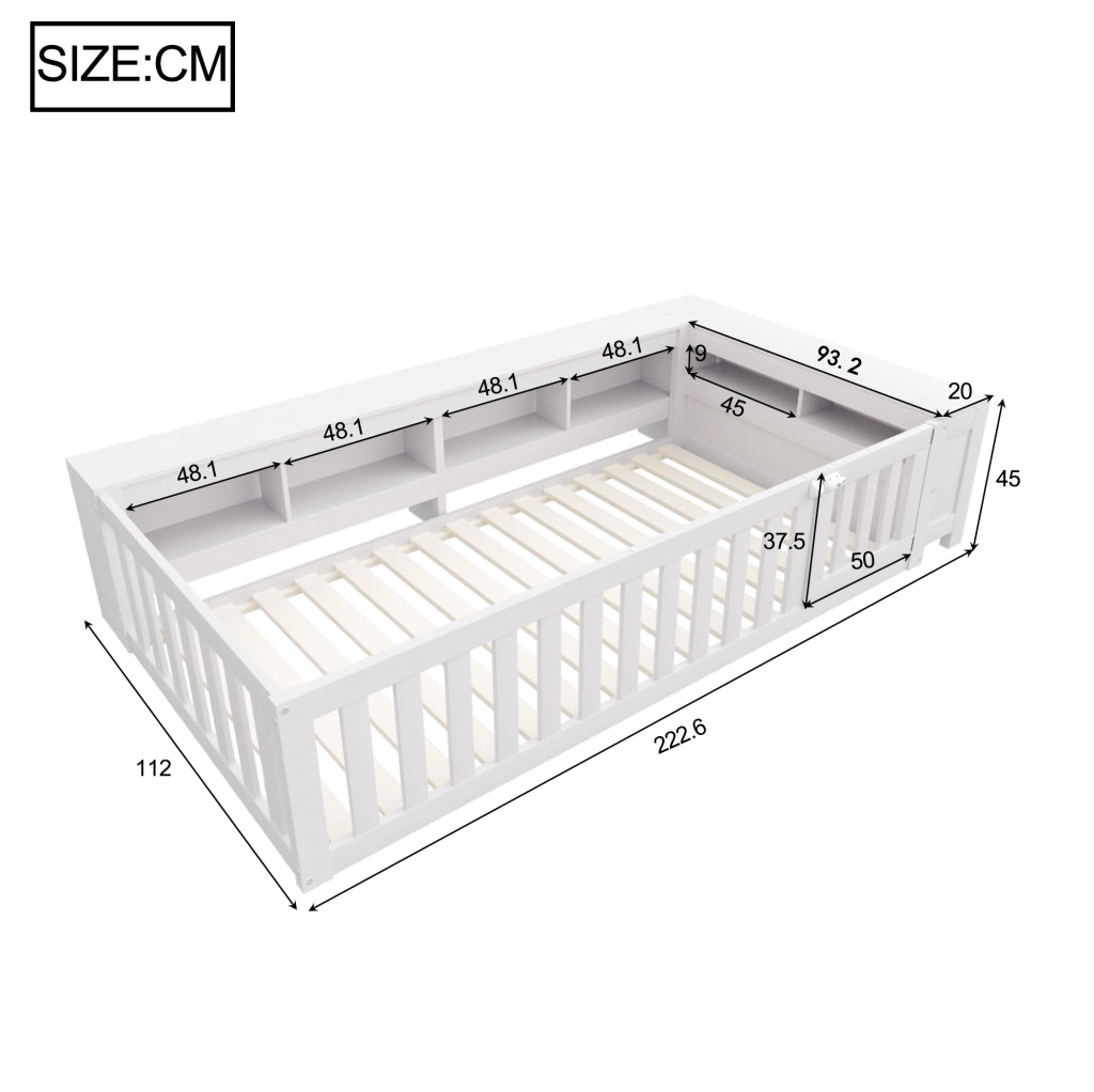 Letto per bambini 90x200 cm con contenitori e sponde di sicurezza; bianco