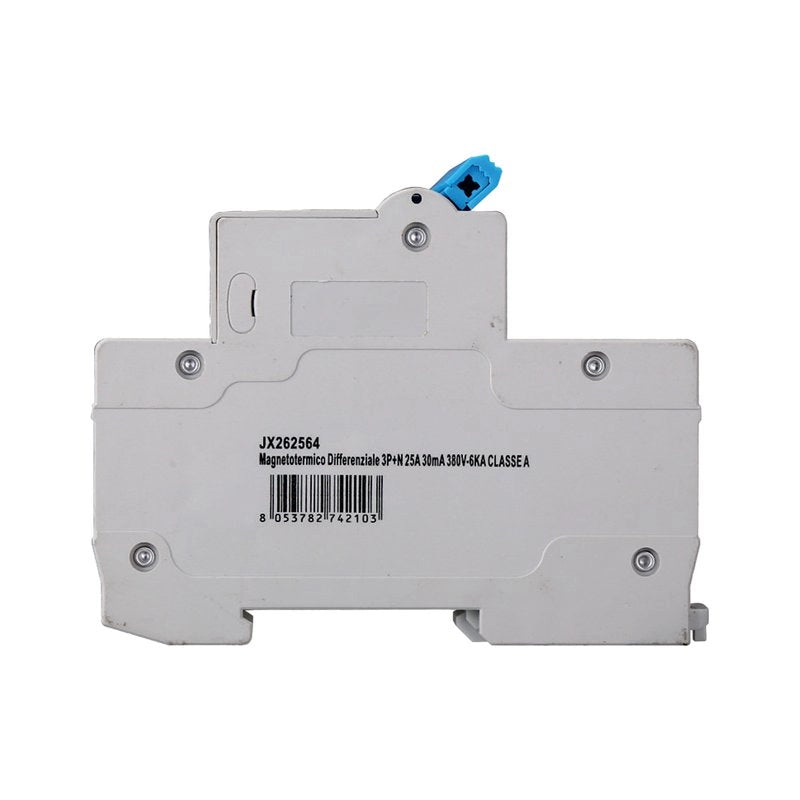 RCBO Interruttore Magnetotermico Differenziale Tipo A Curva C 3P+N 4M 6000A 30mA C25A AC 400V IP20 IEC61009-1