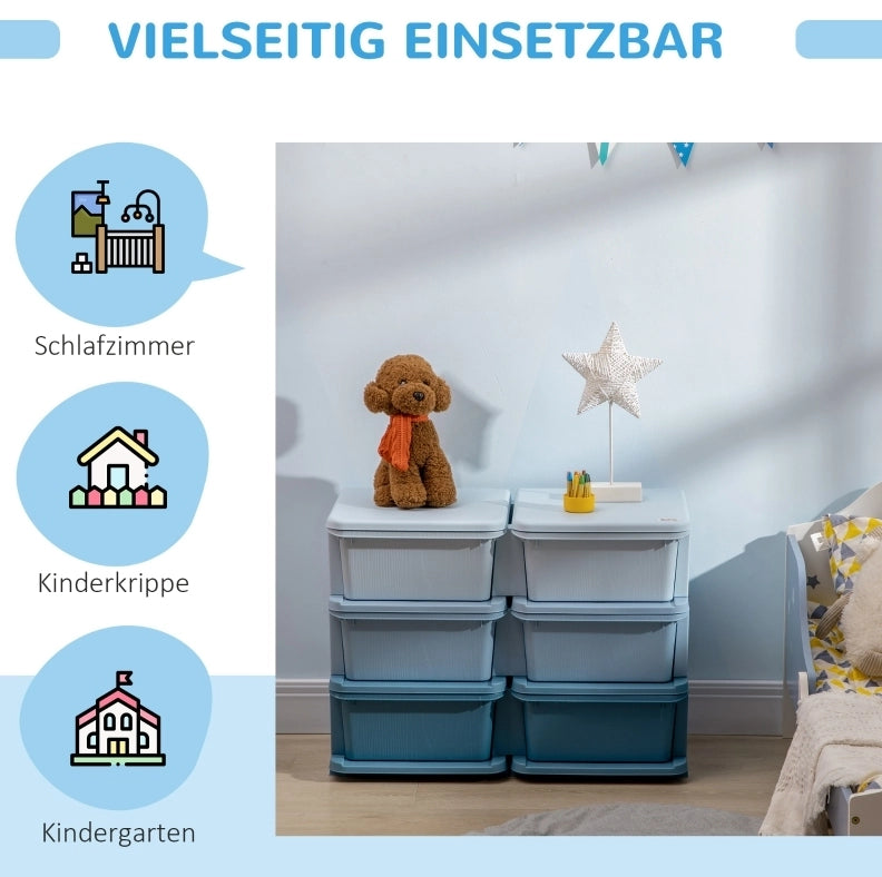 Cassettiera portagiochi in plastica blu con 6 cassetti