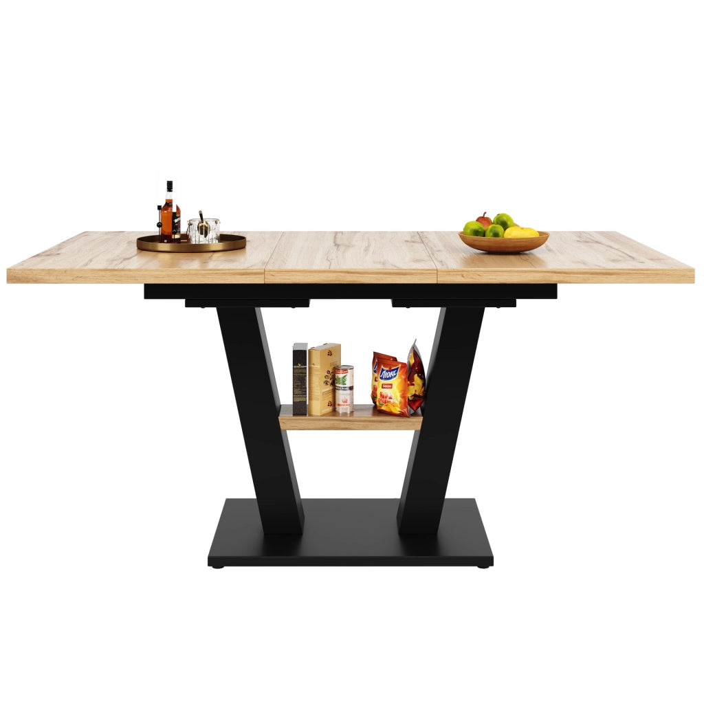 Tavolo da pranzo 118x70x75 cm; allungabile con gambe incrociate; MDF; nero e colore naturale