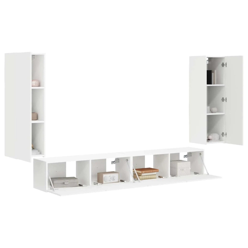 Set di Mobiletto da TV a Parete 4 pcs Bianco Legno multistrato 3408925