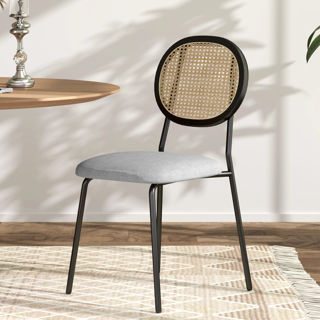 Sedia da pranzo con schienale in rattan e tessuto ¨C zephmum ¨C grigio 44x54x87 cm