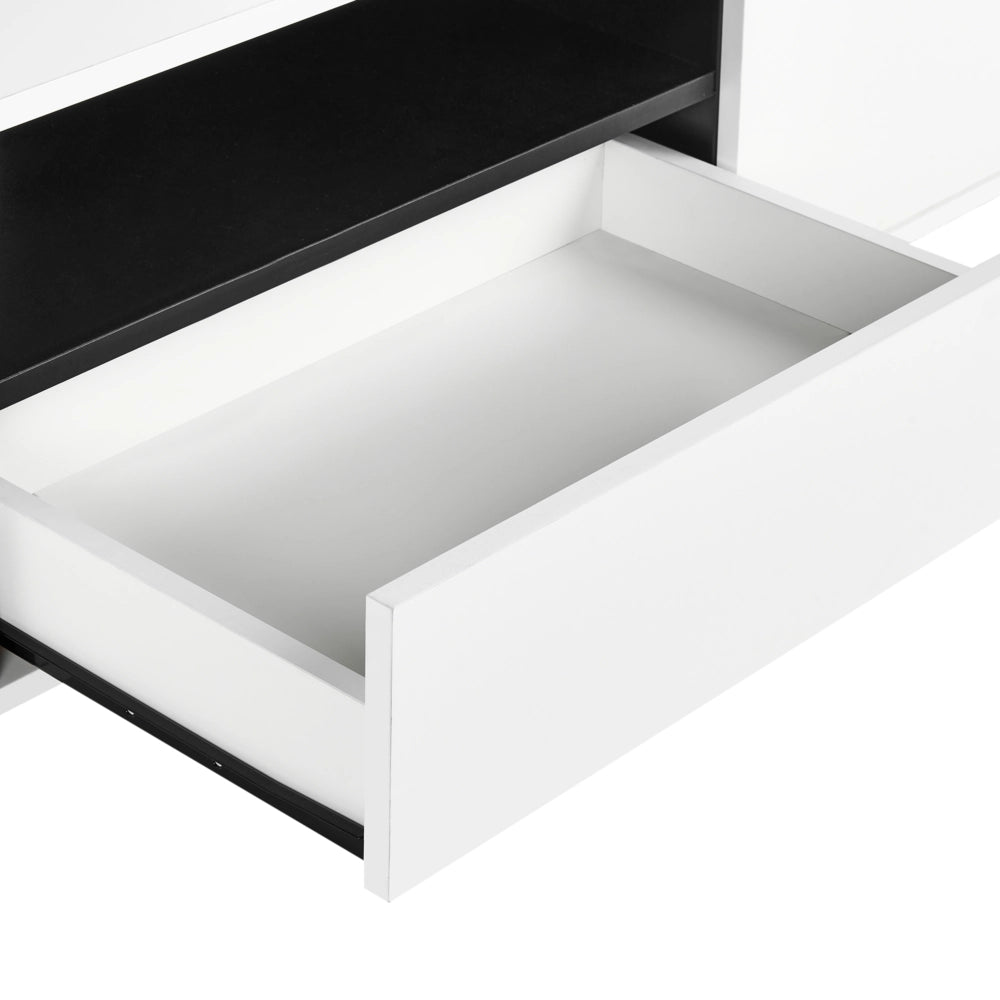 Mobile TV effetto cemento e gambe in metallo Bianco fino a 75ʺ con 1 cassetto e 2 armadi in stile industriale