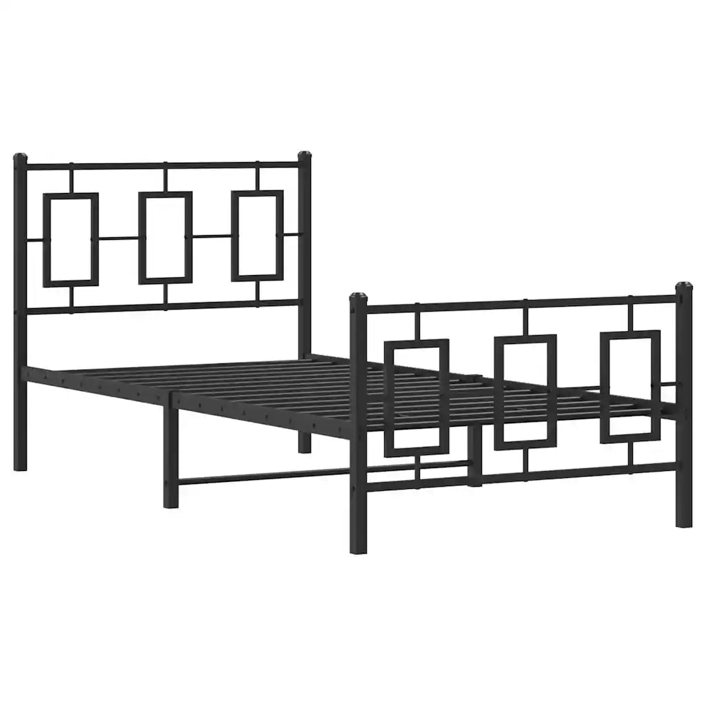 Letto singolo | Letto per adulti | Giroletto con Testiera e Pediera Metallo Nero 90x200 cm