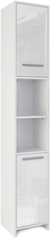 Mobile bagno alto, Bianco lucido/bianco, 30 x 190 cm, per la conservazione di accessori da bagno e compatibile con Kiko