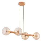 Lampada a sospensione Rosari legno vetro ambra 4xE14