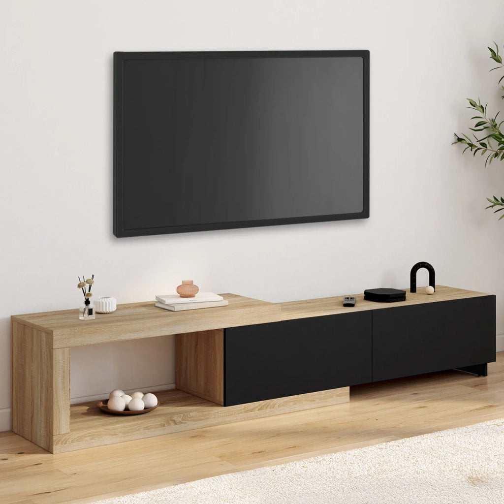 IDMarket - RAPHAEL Mobile TV estensibile a 2 ante in legno e nero 140-200 cm