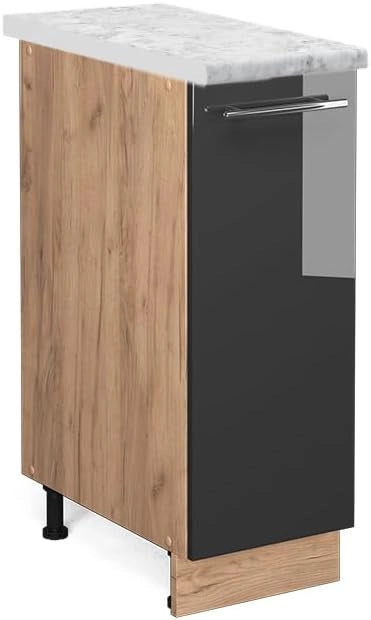 Pannello frontale Fame-Line, Rovere nero lucido, 60 cm, PL Marmo, per la combinazione con altri moduli della serie Fame-Line