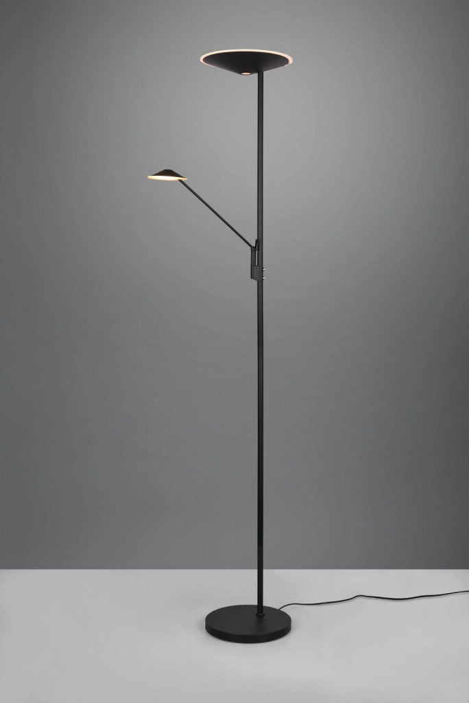 BRANTFORD PIANTANA LED 30W 3500lm- 6,5W 650lm, 2700+3200+4000K METALLO NERO CON LUCE DA LETTURA CON INTERRUTTORI TOUCH DIMMERABILE H. 180CM