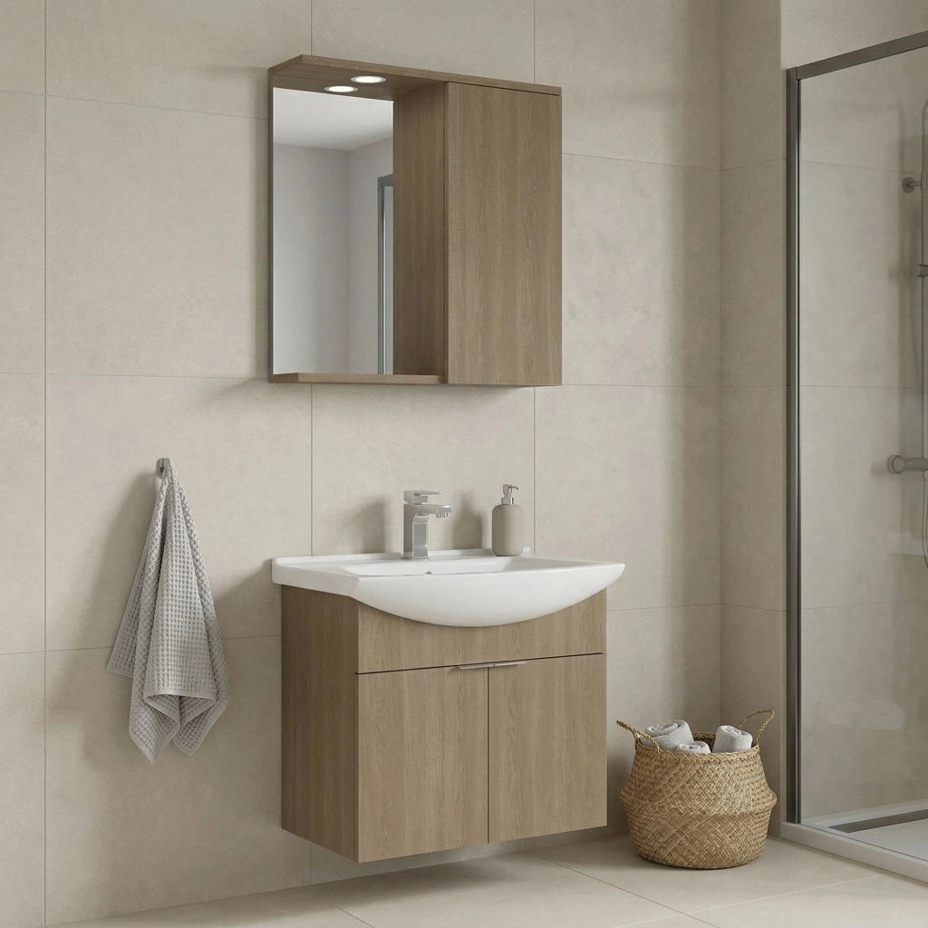 Set mobile lavabo con specchio (2 pezzi) "Purus 65" - 65 x 50 x 58 cm - Rovere