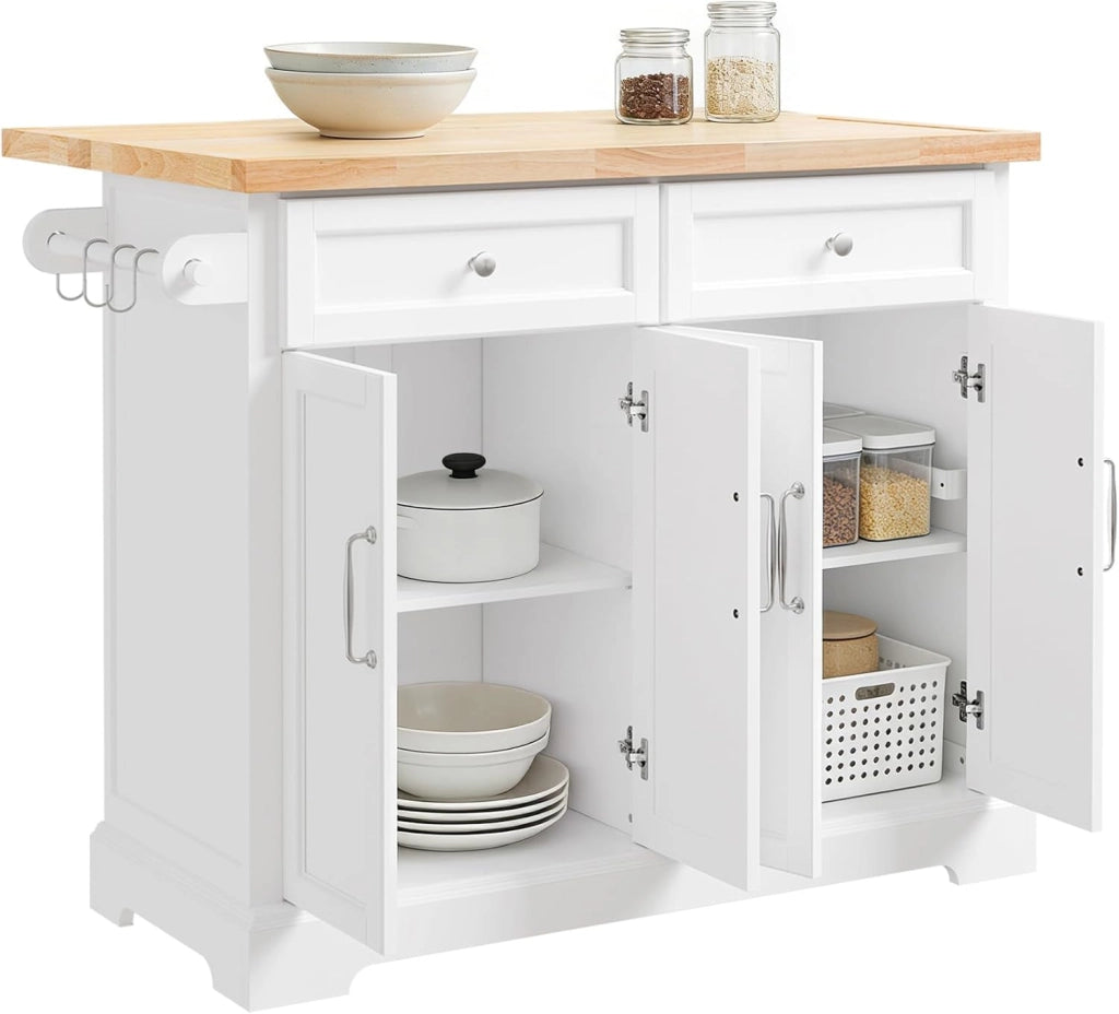 isola cucina con ruote carrello da cucina con piano di lavoro pieghevole mobile cucina con ruote penisola cucina piano lavoro Bianco 115x92x(46-71) cm FKW71-III-WN