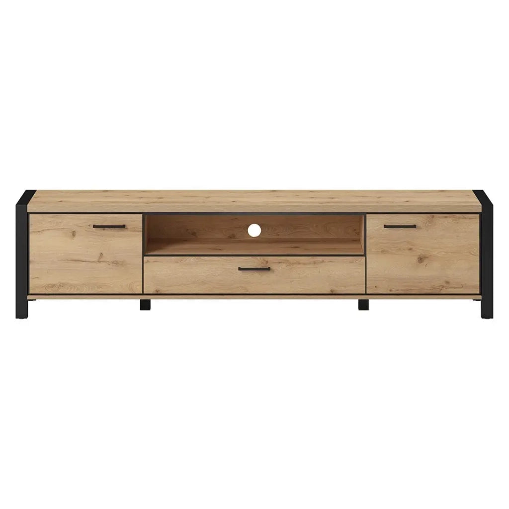 Mobile TV XL 210cm collezione TIVORA. Colore quercia e nero. 2 porte e 1 cassetto.