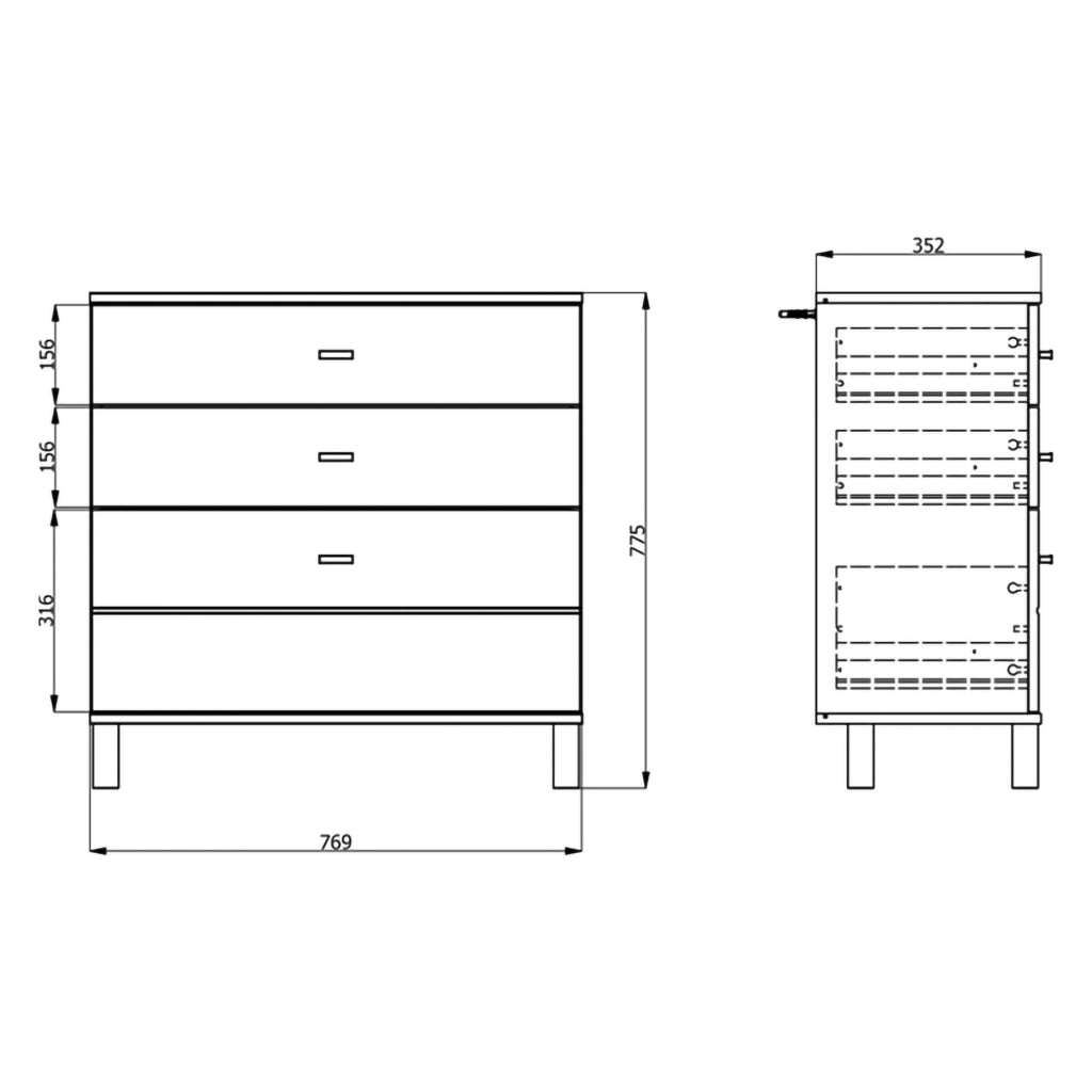Madia Mindo, Credenza 3 Cassetti, 77x35x78h cm Bianco Opaco