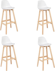 Sgabello da Bar Sedia Alta Cucina Ristorante con Schienale Poggiapiedi PU Legno Moderno 4 Pezzi Bianco, BH44ws-4
