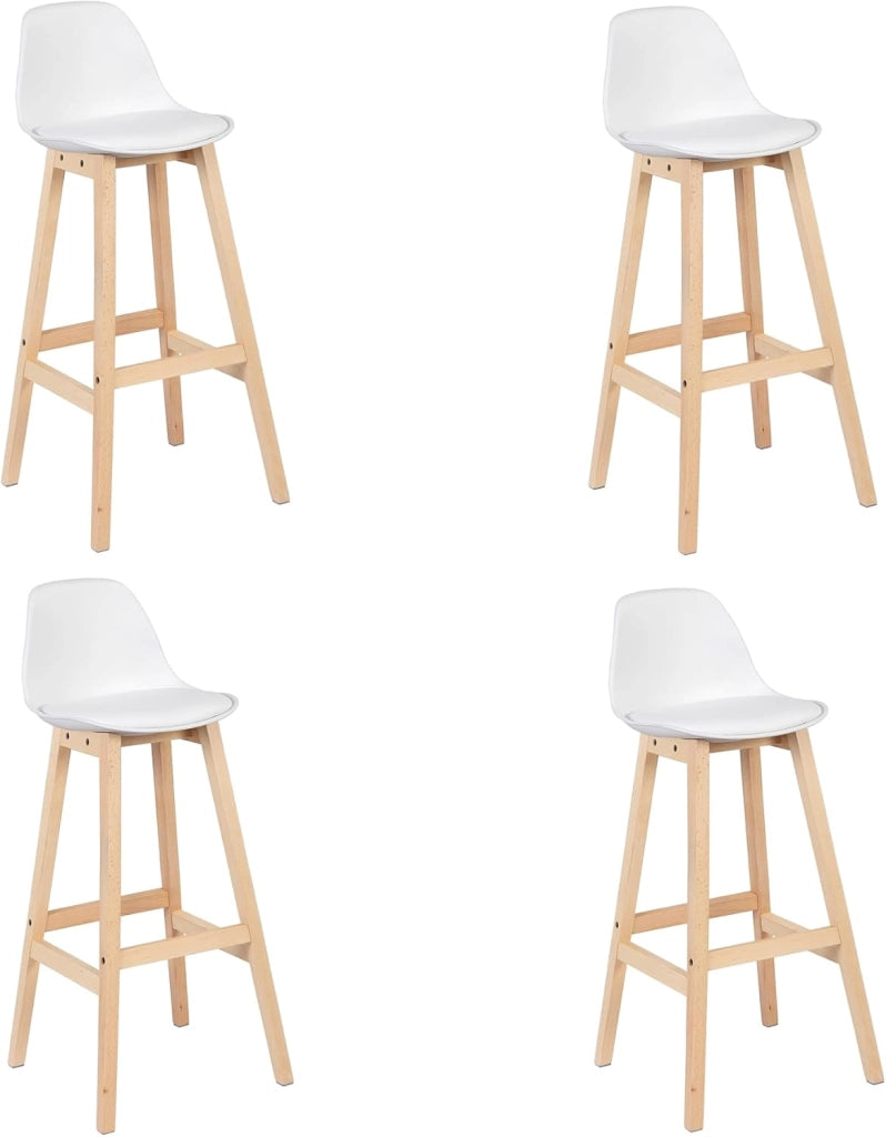Sgabello da Bar Sedia Alta Cucina Ristorante con Schienale Poggiapiedi PU Legno Moderno 4 Pezzi Bianco, BH44ws-4