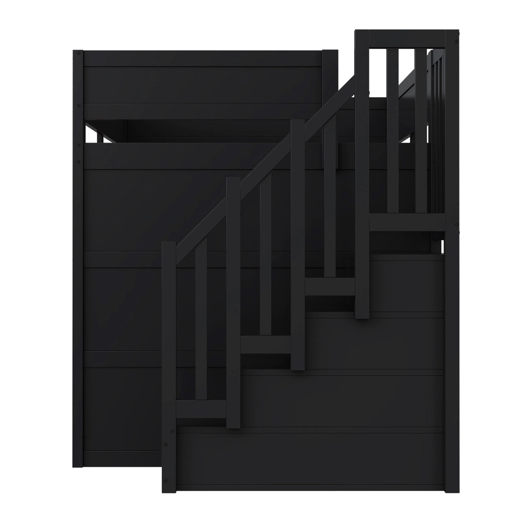 DESMIU Letto a soppalco 140 × 200 cm 2 posti con scrivania, contenitori, LED, USB e scala, senza materasso, nero rosso