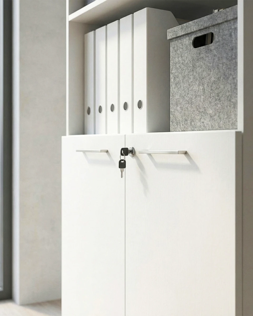 Armadio ufficio Kansas - Mobile archivio 2 ante con serratura - 3 mensole incluse - L. 90 x H. 160 x P. 42,5 cm – Bianco_